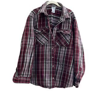 Vintage Carhartt Flannel Shirt Maroon Black Gray Plaid-XL